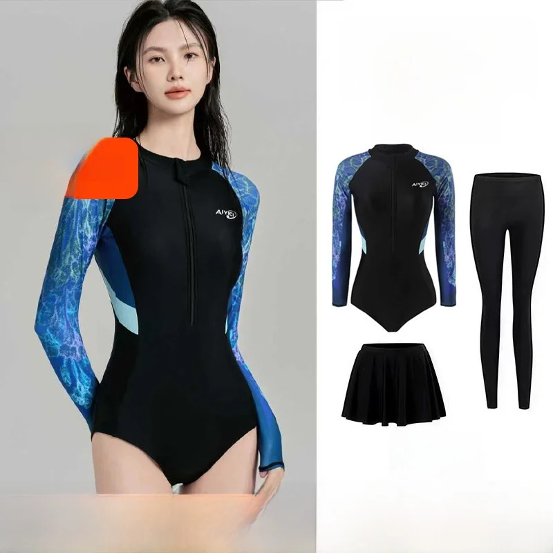 new-surfing-one-piece-swimsuit-women's-long-sleeve-long-pants-sunscreen-quick-dry-jellyfish-suit-conservative-slimming-beach