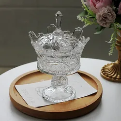 European-style High-footed Embossed Crown Glass Candy Jar with Lid Storage Jar Storage Home Glass Container Decorative Jar