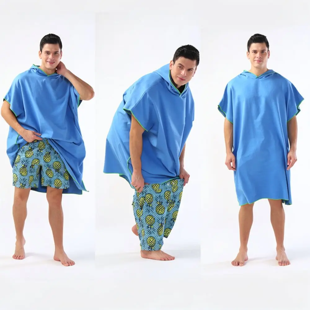 Wearable Bath Towel Microfiber With Hood Quick Dry Beach Wrap Soft Absorbent Changing Robe For Swimming Fitness Camping