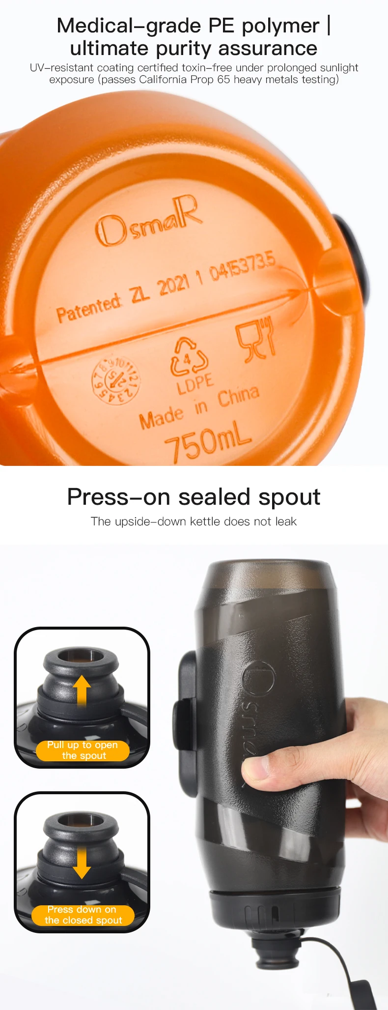 OsmaR Magnets Bottle Bicycle Cageless Bottle Engineered 450/600/750ML Befestigter Flaschenhalter Magnetische Montagebasen Fahrradflasche – Detail 5