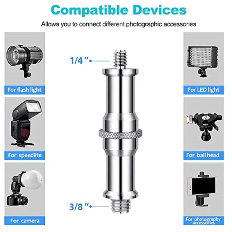 1/4 3/8 Spigot Stud Male Adapter Metal Camera Screw Photograph Hand Tool Tripod Accessories Tripod Male to Male Screw Adapter