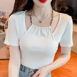 Top Female Slim Sexy Summer Outfit Short Sleeve Coquette Clothes Women's T-shirt Plain Cheap Korean Reviews Many Popular Yk2 Emo