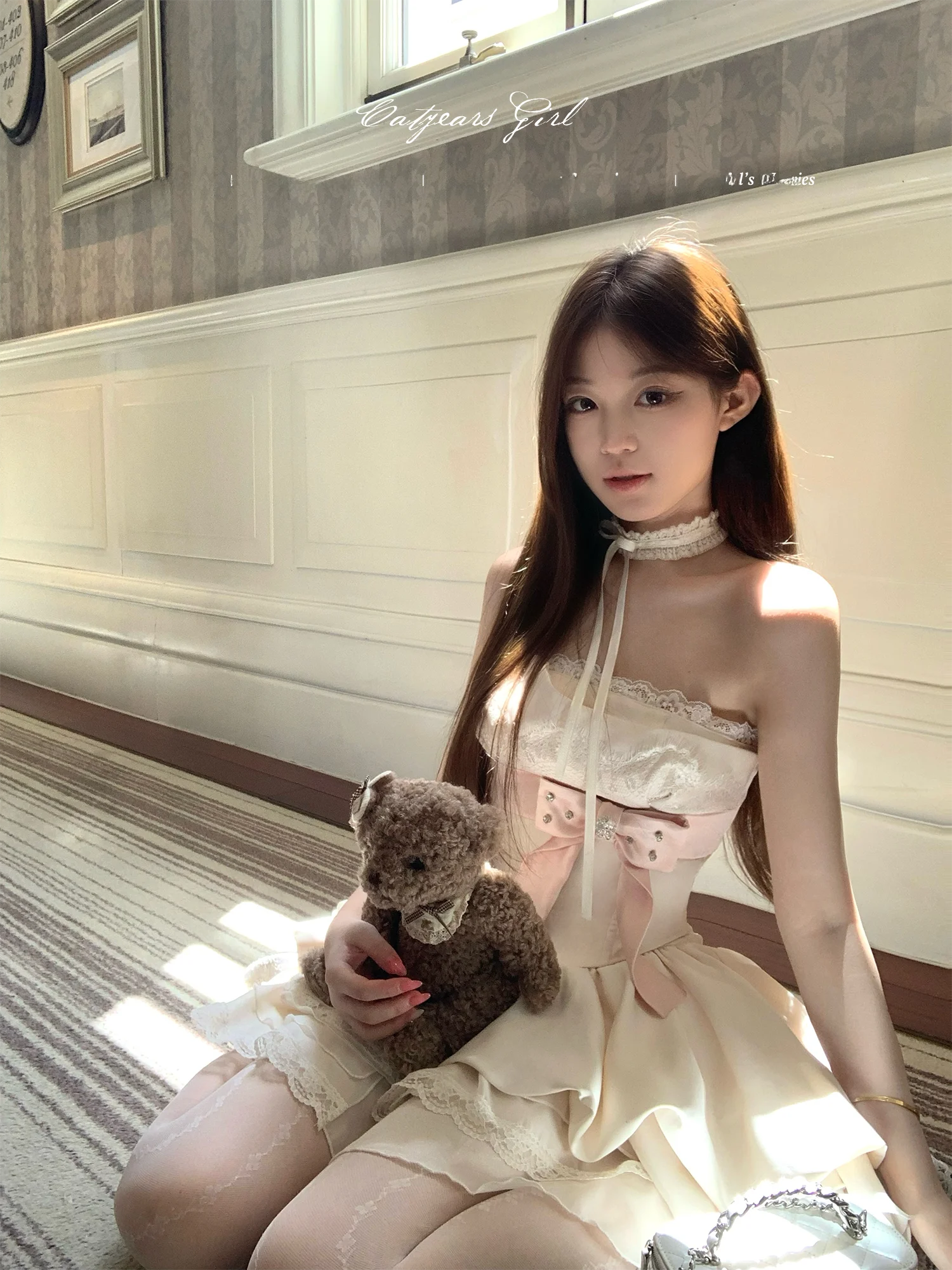 

Нежный комплект из кружевного бюстгальтера и юбки с парфюмированным эффектом, двухслойное тюлевое платье с шлейфом, дышащее, легкое, для девочек, модный.