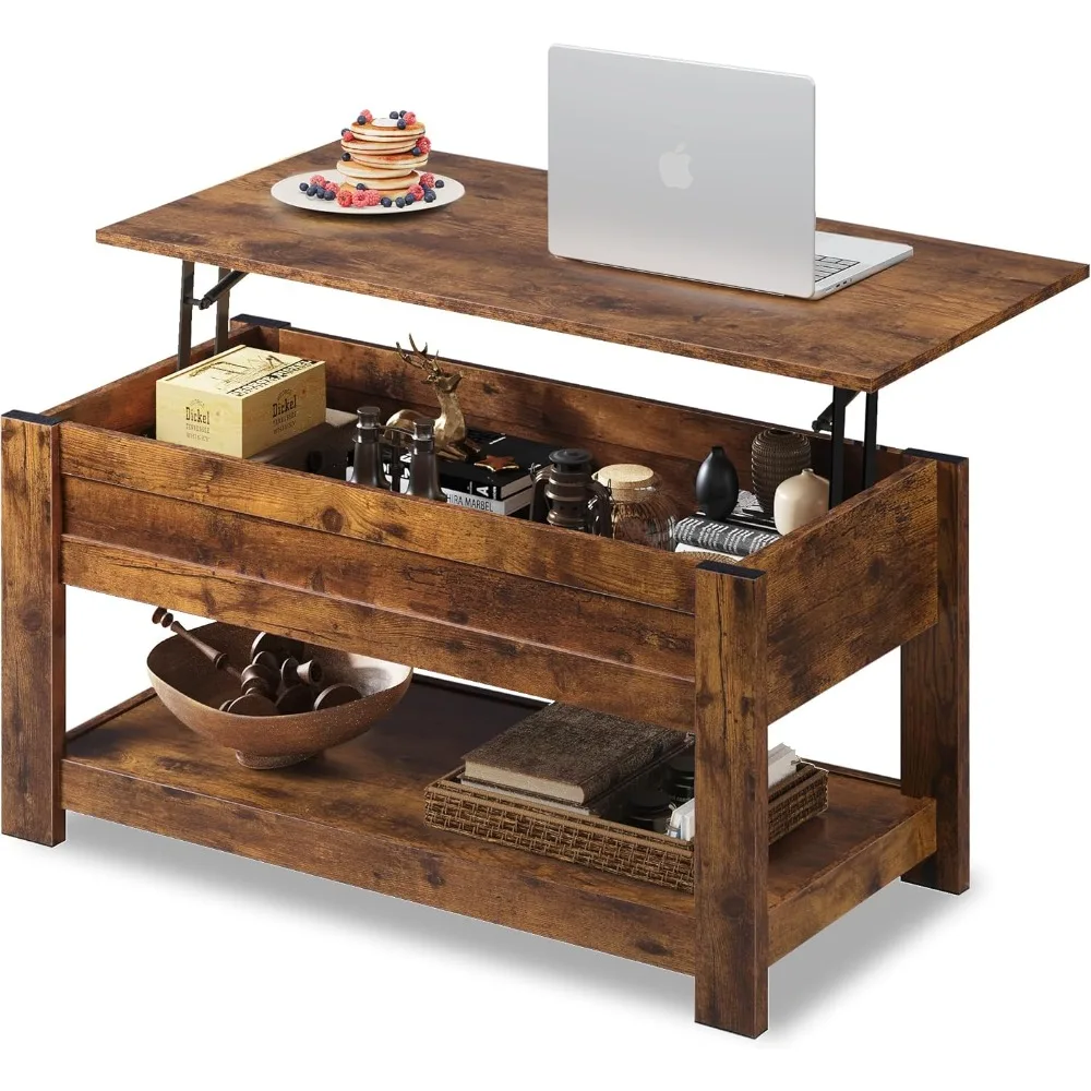 

Coffee Table, 39" Lift Top Coffee Table with Hidden Compartment and Storage Shelf for Living Room, Rustic Brown