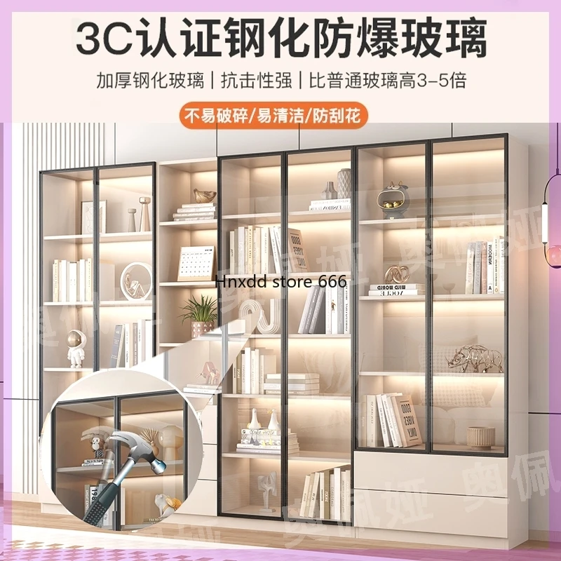 Bookcase integrated whole wall to top combined glass door floor-to-ceiling simple household living room storage locker