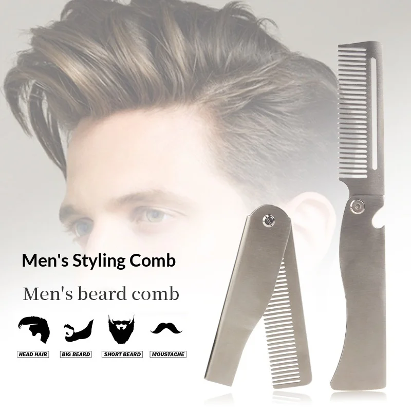 

Men Retro Oil Head Comb Portable Folding Stainless Steel 201 Comb Hairdressing Styling Round Teeth Comb Texture Modeling Steel C