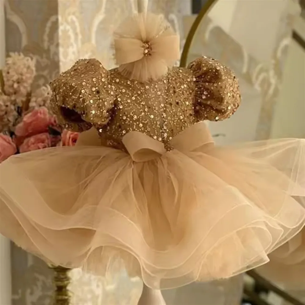 تخصيص مطرزة الأميرة زهرة فتاة فستان الزفاف قصيرة الأكمام القوس منتفخ الاطفال الطفل فستان حفلة عيد ميلاد حفلة موسيقية الكرة ثوب #3