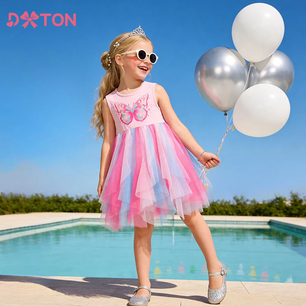 

DXTON Summer Girls Dress Children Vest Top with Skirts Butterfly Baby Girls Princess Dress Irregular Mesh Kids Party Costumes