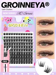 GROINNEYA DIY Lashes Kit 10-16mm Volume Lash Clusters Kit Mixed Tray Wispy Individual Lashes with Lash Bond Eyelash Extensions