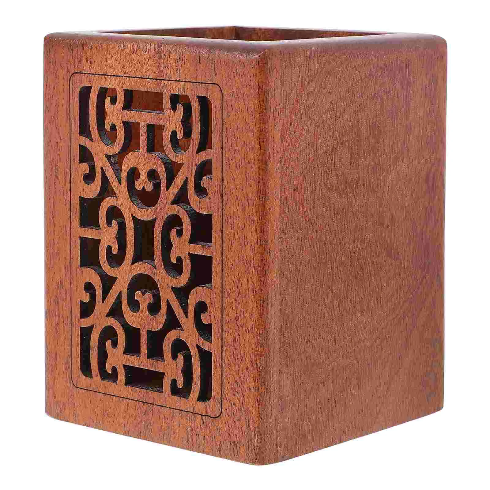 

Wooden Carved Pen Holder Cup for Desk Pencil Organizer Case Accessories Nice Container Penholder Office