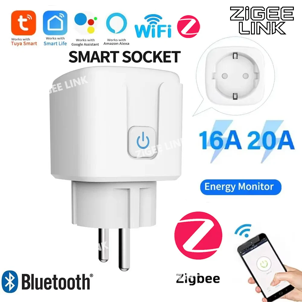 Prise intelligente ue WiFi Zigbee prise 16A/20A Tuya moniteur d'alimentation vie intelligente APP contrôle minuterie à distance commande vocale Alexa Google Home