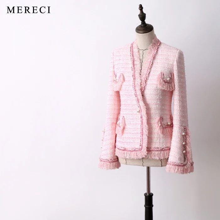 New clearance mixer beauty lay his small sweet wind bare pink big socialite pearl horn sleeve coat
