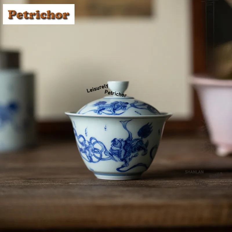 

Antique Style Doucai Blue And White Gaiwan Zen Tea Tureen Tea Bowl With Lid Kit Tea Making Cover Bowl Kung Fu Tea Set Decoration