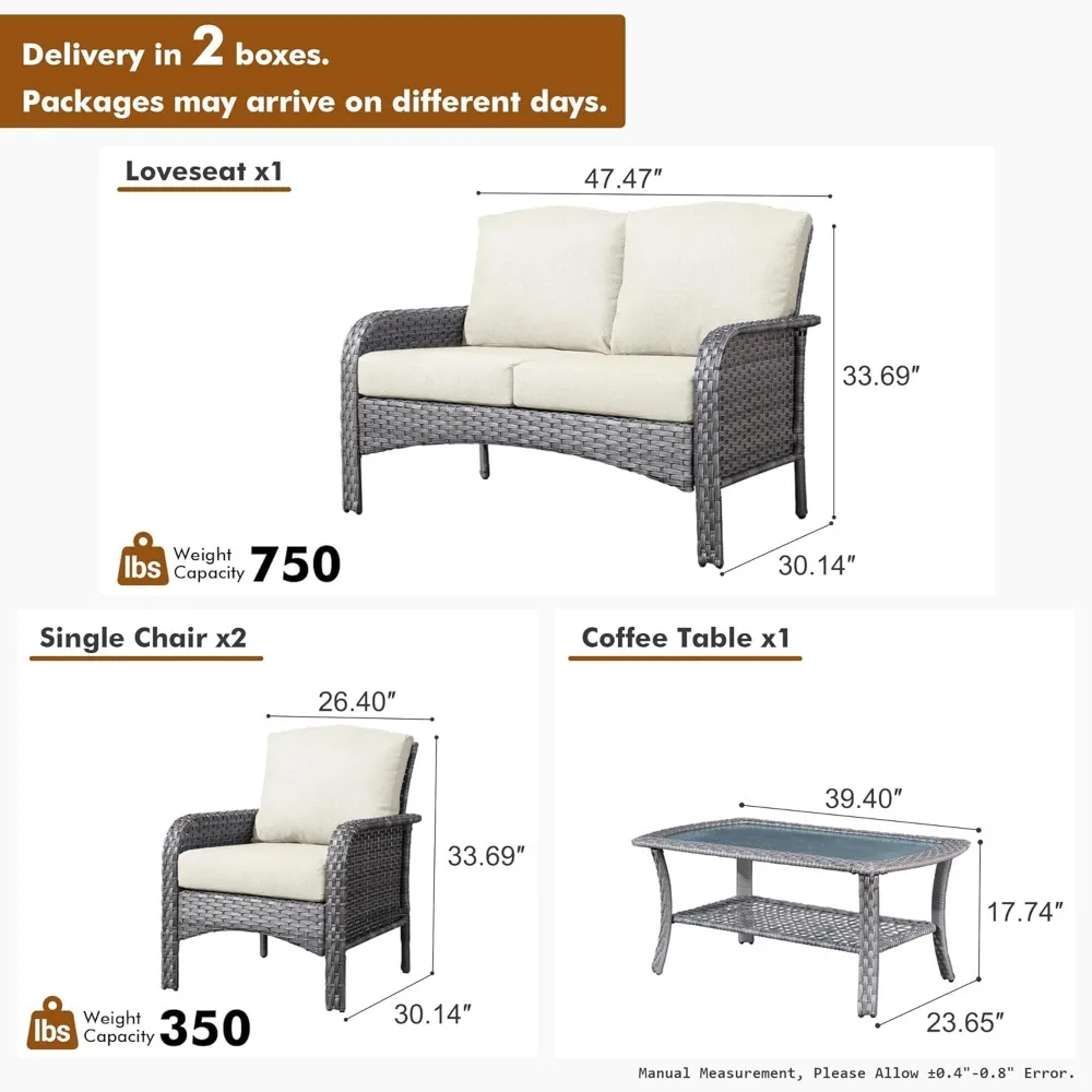 

Patio Furniture Set,4 Pieces Outdoor Conversation Set,All Weather Wicker Loveseat Sofa Set with High Back Chairs, Customized