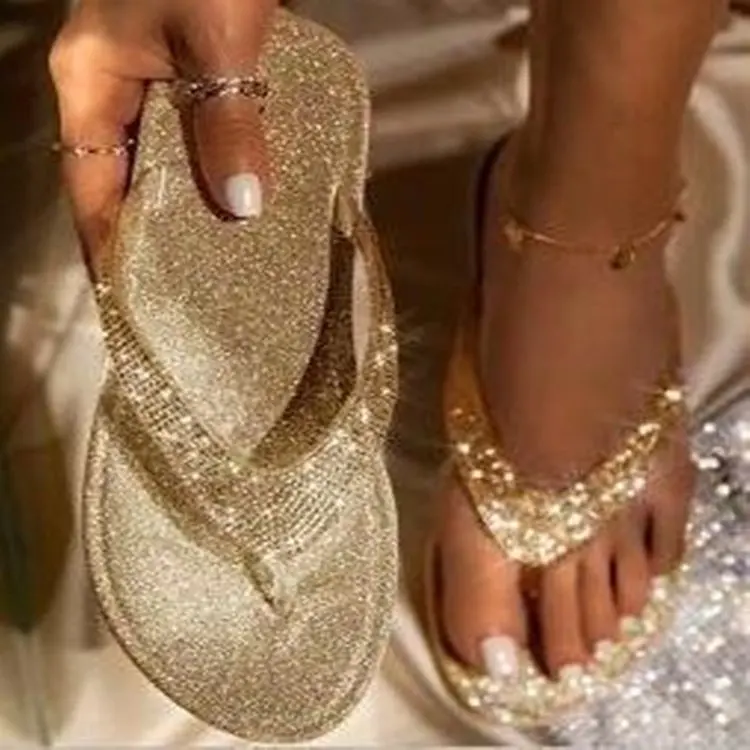 Women's shoes 2025 summer new large clip on sandals with rhinestones beach sandals shoes