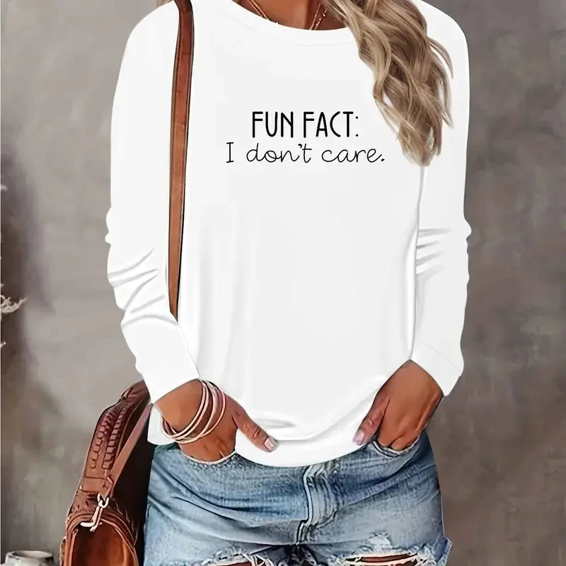 

Women's newTT-shirt Autumn Long Sleeve Fashion Printed White Round Neck Base Shirt Elegant Top