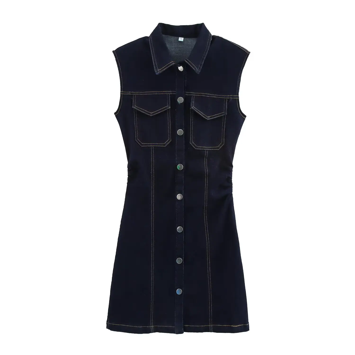 

TRAF & Women 2025 Spring New Fashion Lazy Style Sleeveless Pocket Denim dress Chic Lapel Joker Button Mini Skirt Vestidos Mujer