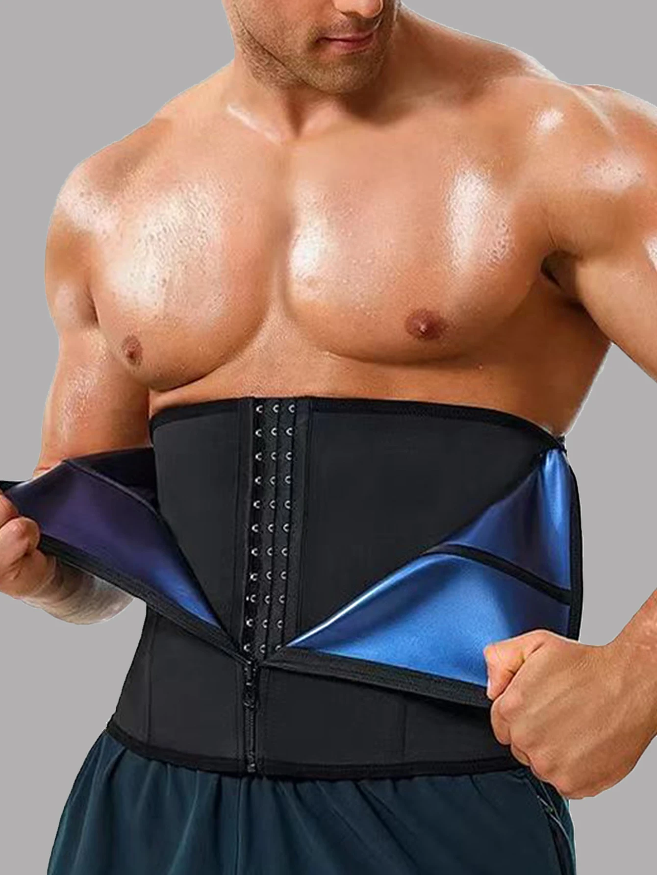 Shapewear de neoprene masculino, cincher de cintura abdominal esportivo e fitness com zíper e fivelas, neoprene de redução rápida de suor slimmi