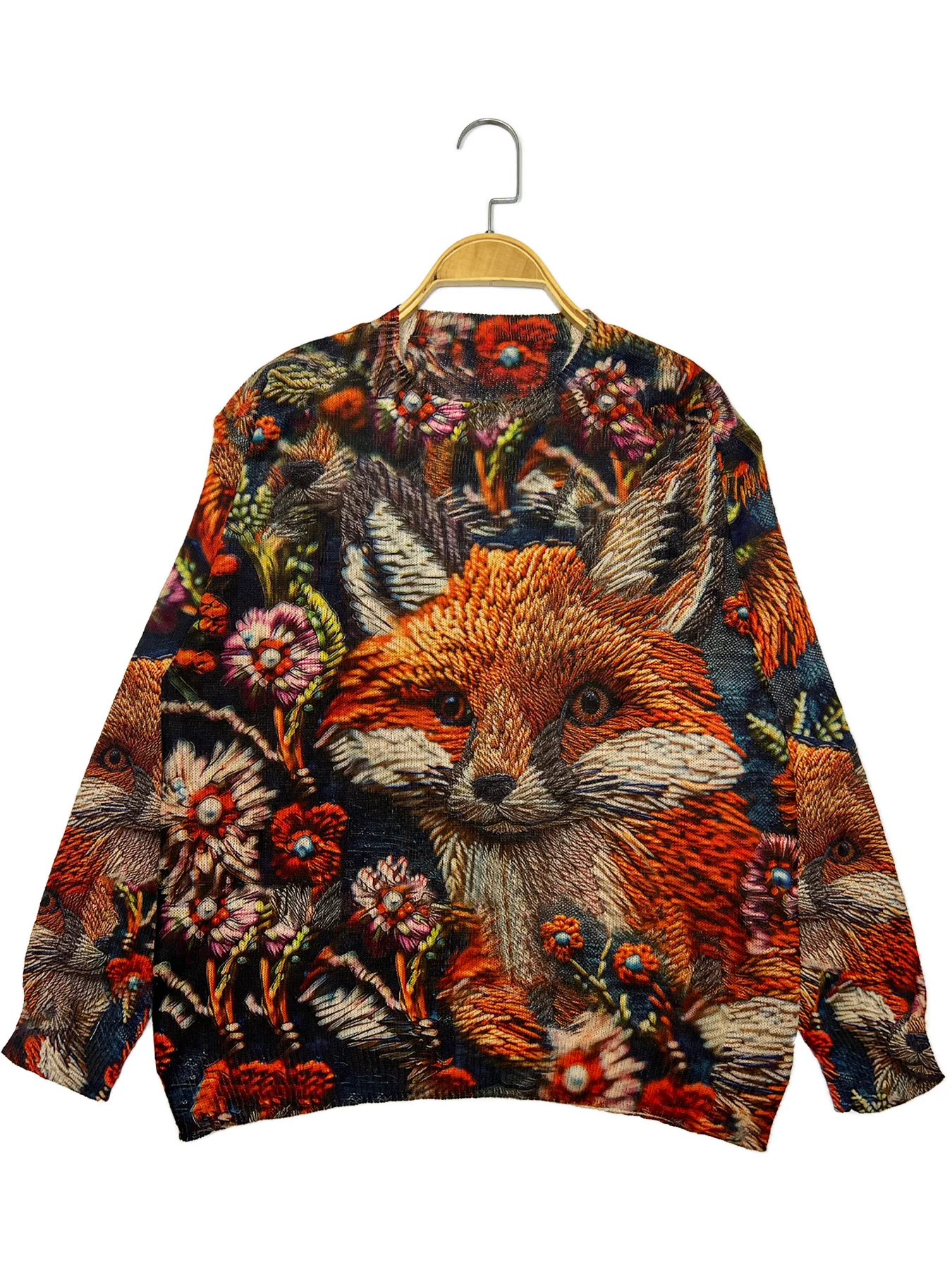 Fox animal print sweater casual round neck long sleeve sweater suitable for spring and autumn women\'s clothing