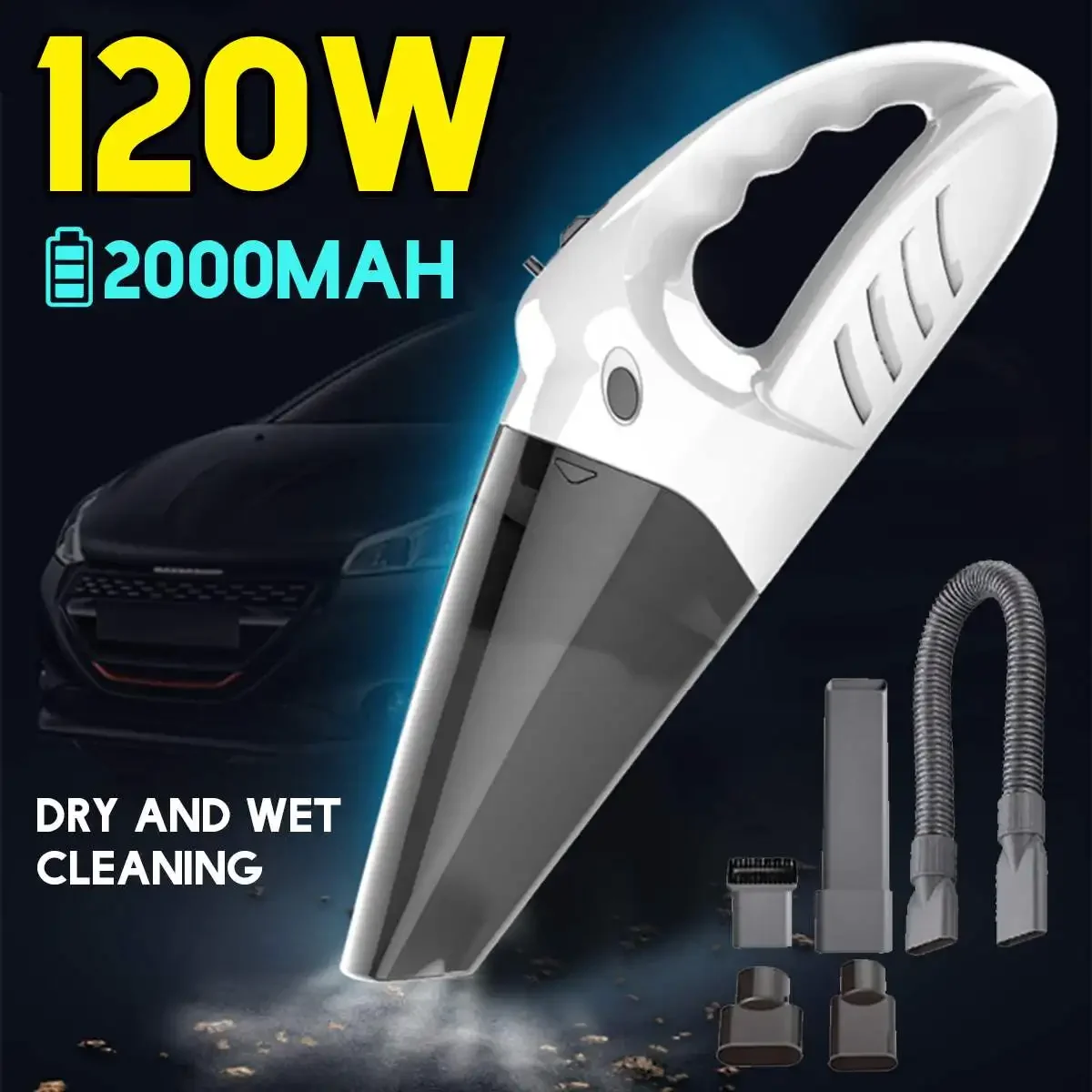 

120W Wireless USB Car Vacuum Cleaner Handheld Strong Suction Cyclonic Wet/Dry Auto Cleaner Portable Vacuums Cleaner Dust Filter