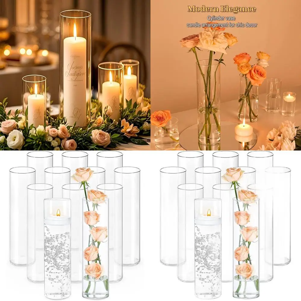 

12-Piece 12 Clear Glass Cylinder Vases for Wedding Centerpieces, Party Decor, and Floating Candle Holders