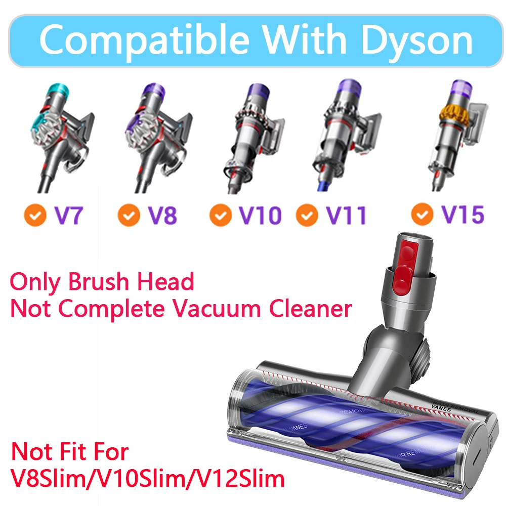 Upgraded Brush Head For Dyson V7 V8 V10 V11 V15 Vacuum Cleaner,Direct Drive Anti Winding Brush,With de-tangling vanes