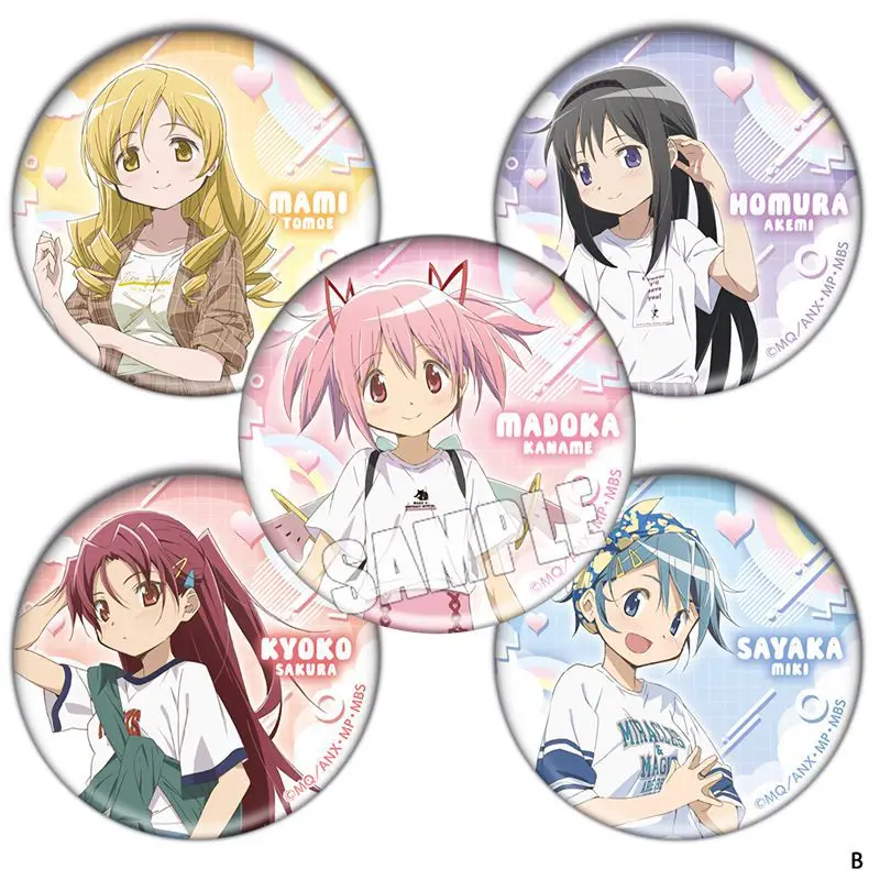 Kaname Madoka Akemi Homura Tomoe Mami Anime Medal Pendant Badge Anime Lapel Pins for Backpacks Cute Brooch for Clothes Jewelry