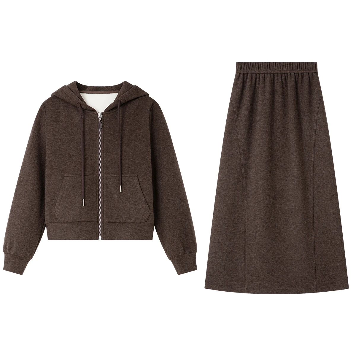 VIMLY Women New Two Piece Skirt Set Vintage Knitted Hooded Zip Up Jackets Straight Skirts Winter 2025 Ladies Skirt Suits M9572