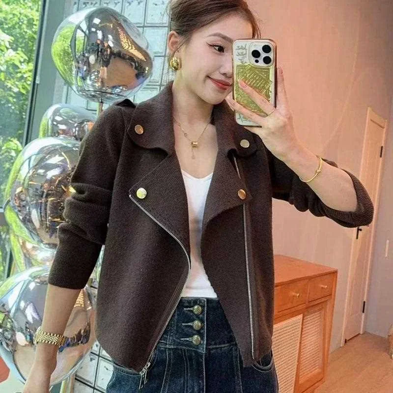 Retro Motorcycle Suit Jacket Women's New Sweaters Spring Autumn 2025 Slim Like Coats Cardigans Short Outwear Female Fashion Tops