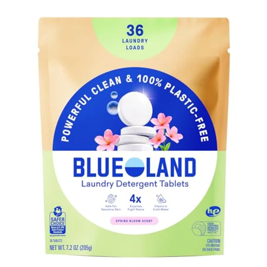 

Laundry Detergent Tablets, 36 Count, Spring Bloom Scent, Plastic-Free Eco-Friendly Pods, Sheets, Liquid Alternative - Safe for