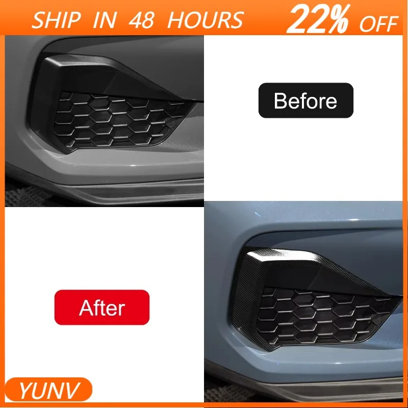 YUNV Car Accessories For Ford Mustang 2024 2025 GT/GT Premium ABS Carbon Fiber Printed Exterior Front Fog Light Lamp Cover Trim
