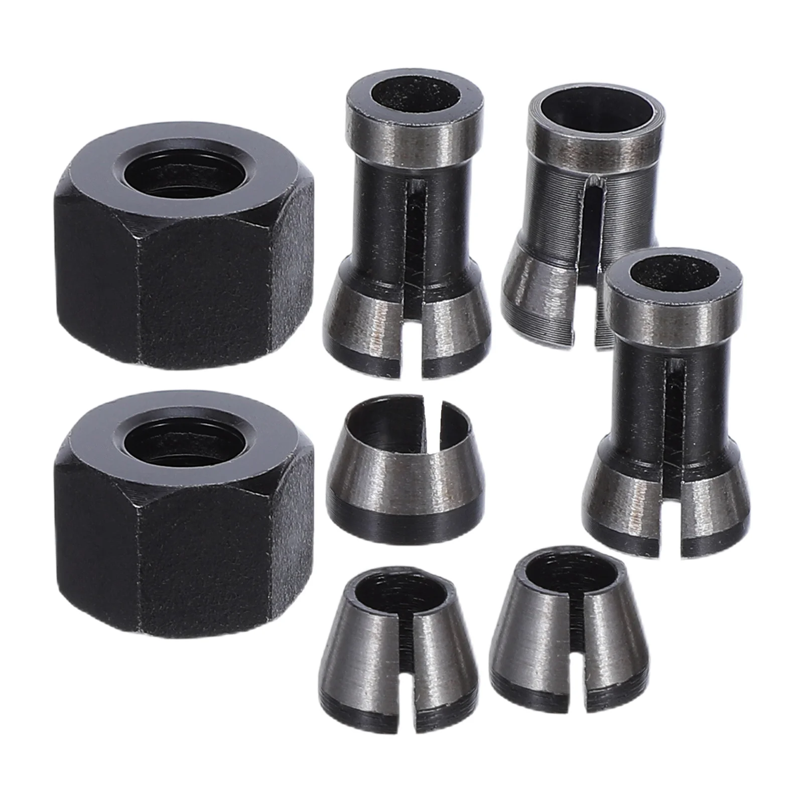 Zestaw 8 szt. tulei zaciskowych do frezarki, stal węglowa, 6 mm, 6,35 mm, 8 mm, adapter narzędziowy do grawerowania, frezowania, obróbki drewna, precyzyjny uchwyt tulei zaciskowej