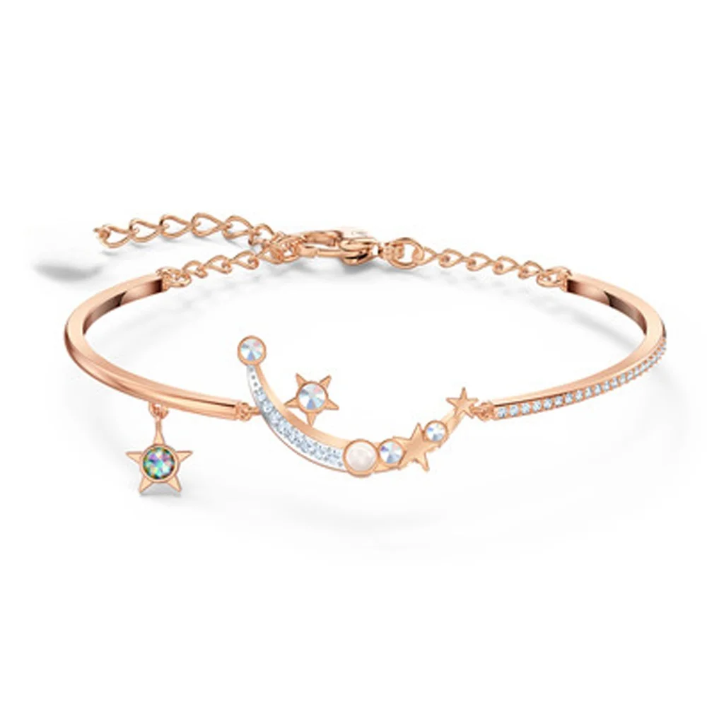 

Rose Gold-Tone Moon & Star Bangle Bracelet with Aurora Crystal & Pearl Accents
