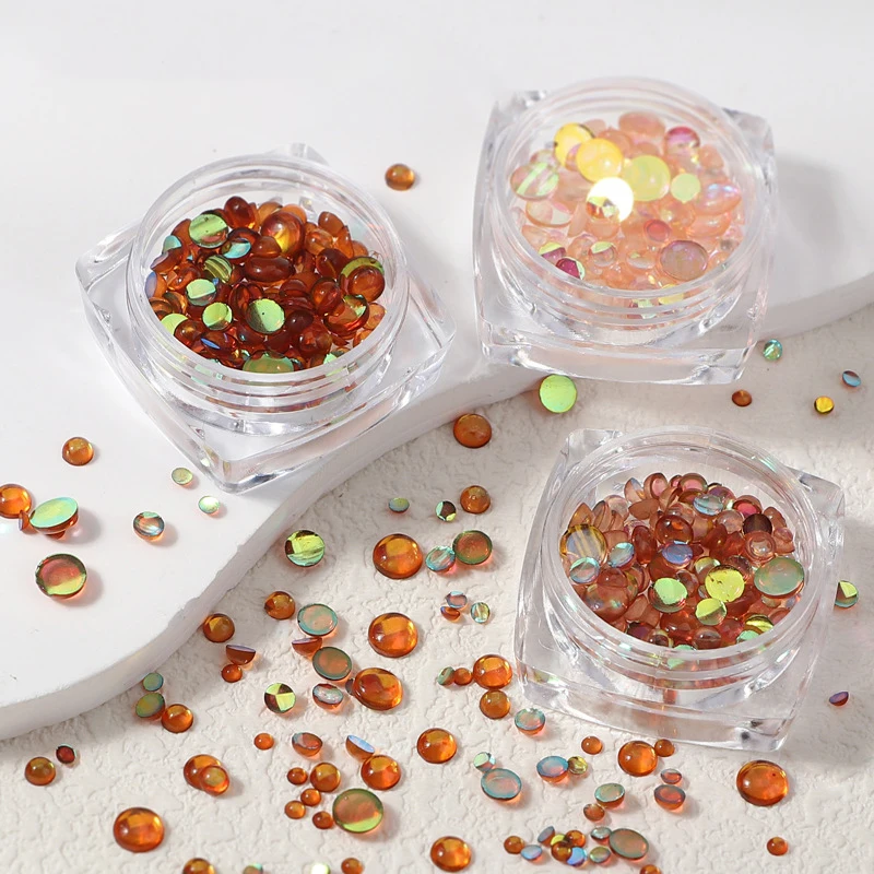 1Box DIY Nail Art Decoration 3D Maillard Mermaid Beads Brown Caramel Flat Crystal Bead Nail Drill For Manicure Design Accessory