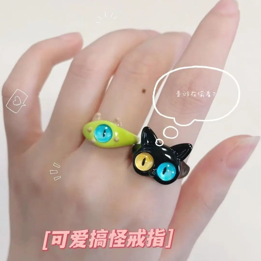 Ring Funny Black Cat Monster Big Eyes Sweet Cool Cartoon Cute Girlfriend Couple Gift Jewelry Rings Women Dulce Anillo Genial