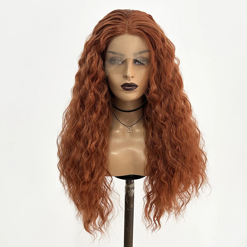 AIMEYA Ginger Loose Curly Wigs for Women Synthetic Lace Frontal Wig Natural Hairline with Baby Hair Heat Resistant Party Cosplay