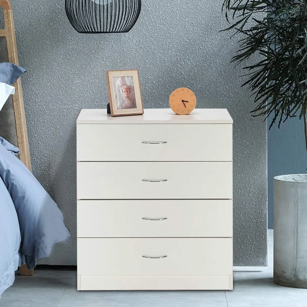 White 4 Drawer Dresser for Bedroom, Modern Nightstand Storage Chest of Drawer, Wooden Side Table End Table, Living Room