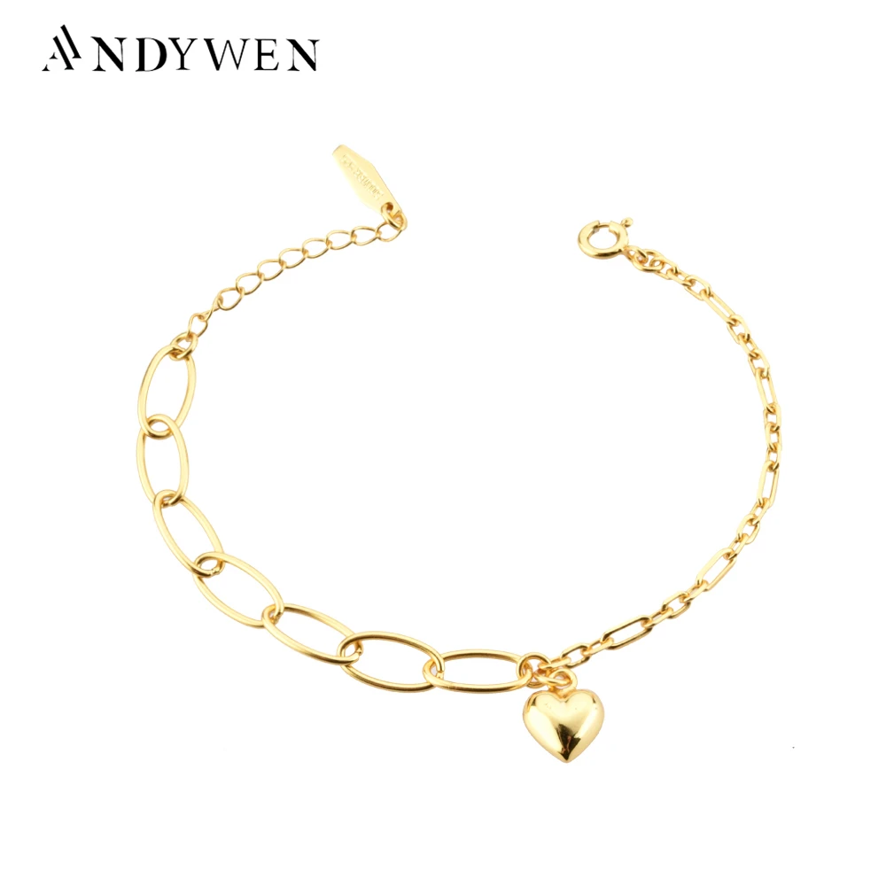 ANDYWEN 2020 New 925 Sterling Silver Gold Horoscope Round Heart Chain Bracelet Women Rock Punk Luxury Wedding Jewelry 2021 Weddi