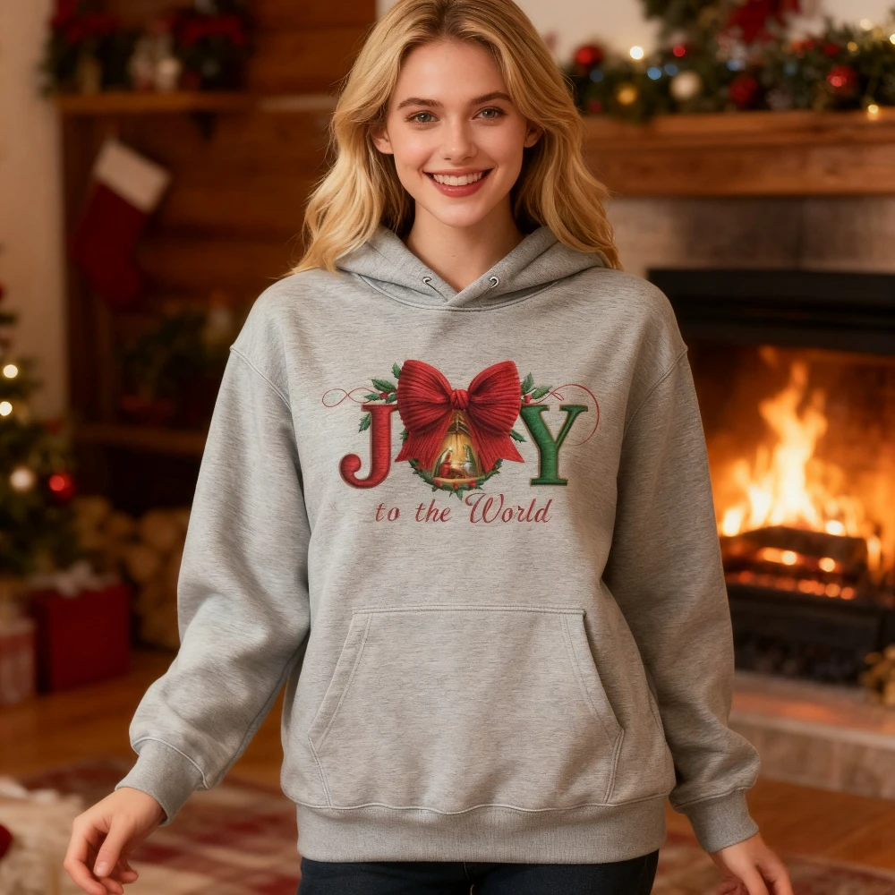 الفرح إلى العالم عيد الميلاد البلوز عطلة احتفالية المرأة هوديس عادية لطيف هدية عيد الميلاد القوس الأحمر أجراس الملابس عيد الميلاد الملابس #1