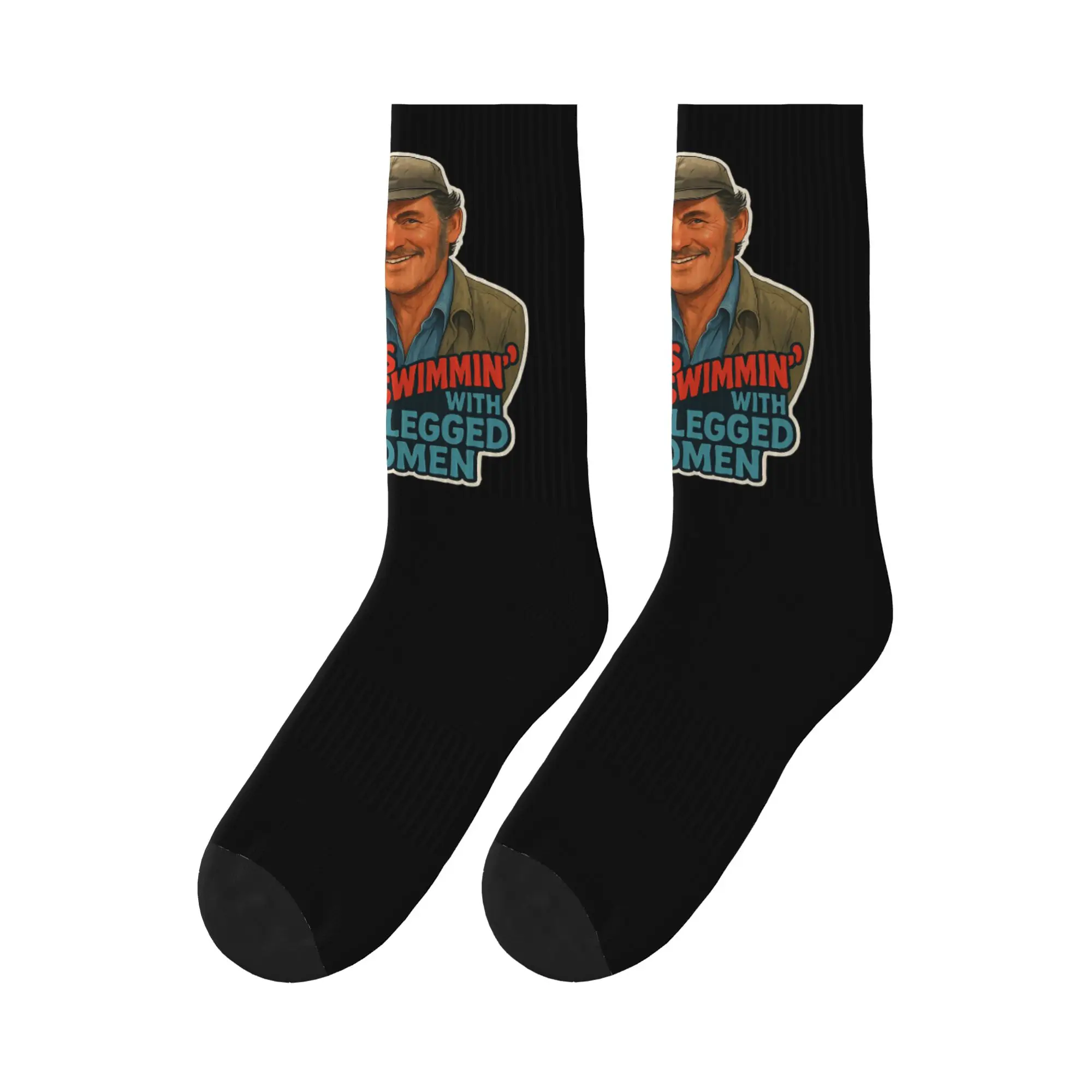 

Heres To Swimmin Quint Jaws Movie Quote Sports Socks High Quality Stockings All Season Long Socks for Unisex Christmas Gifts