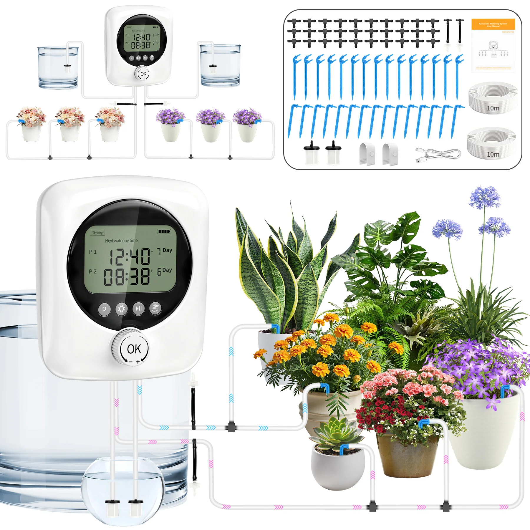 Forever Speed Automatische Bewässerungssystem Indoor mit Doppelte Pumpe für 30 Topfpflanzen, 4400 mAh Wiederaufladbar Bewässerungssystem Zimmerpflanzen für Indoor, Balkon