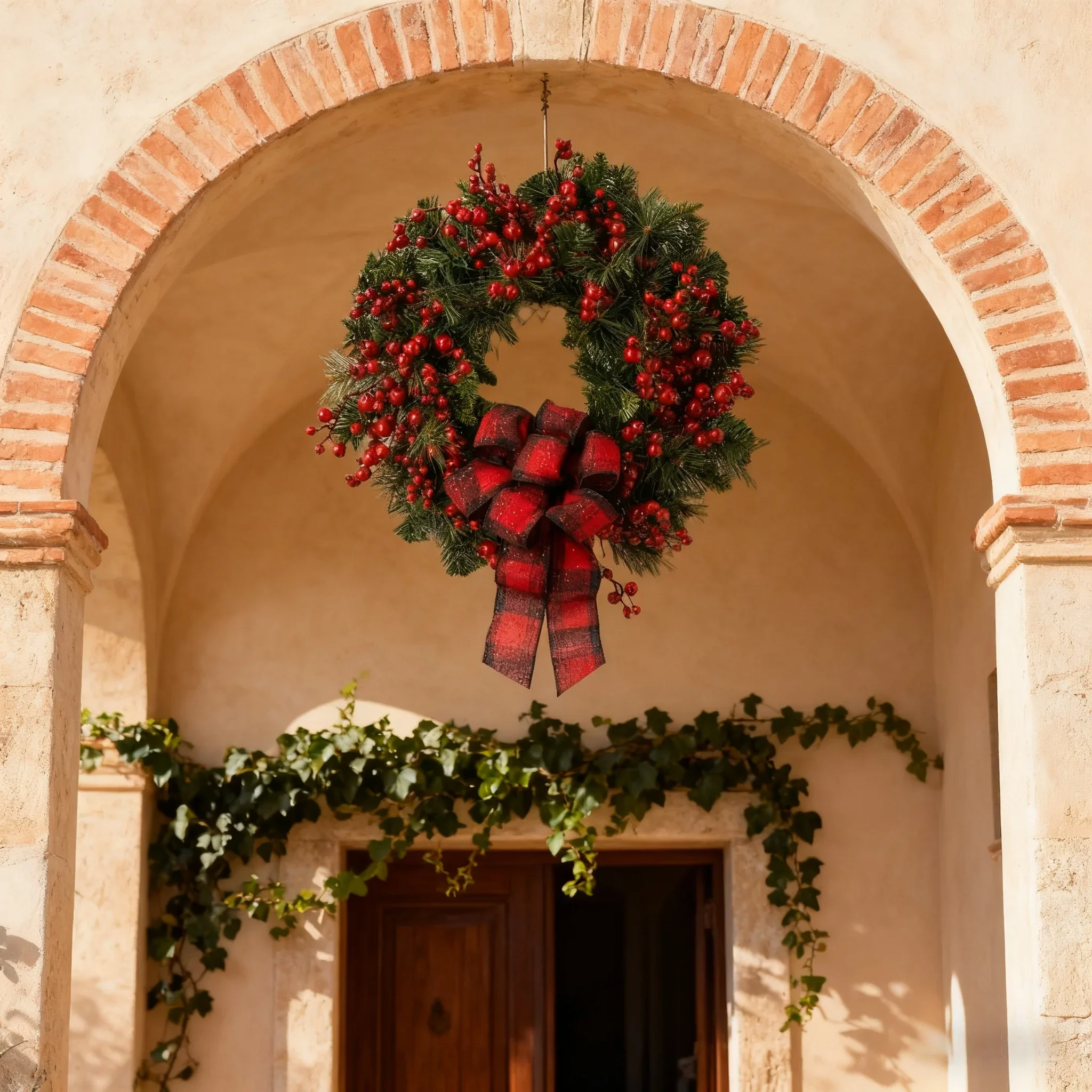 1 Stück 15,75 Zoll weihnachtlicher roter Obstkranz, geeignet für die Türbehangdekoration, Heimdekoration, Simulationsblumenkranz – Detail 3