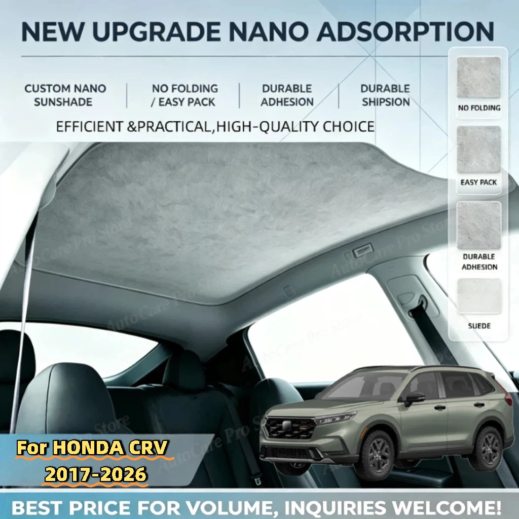 Car Suede Fabric Anti-uv Electrostatic Adsorption Sunroof Sunshade For HONDA CRV 2017-2026 Auto Heat Insulation Skylight