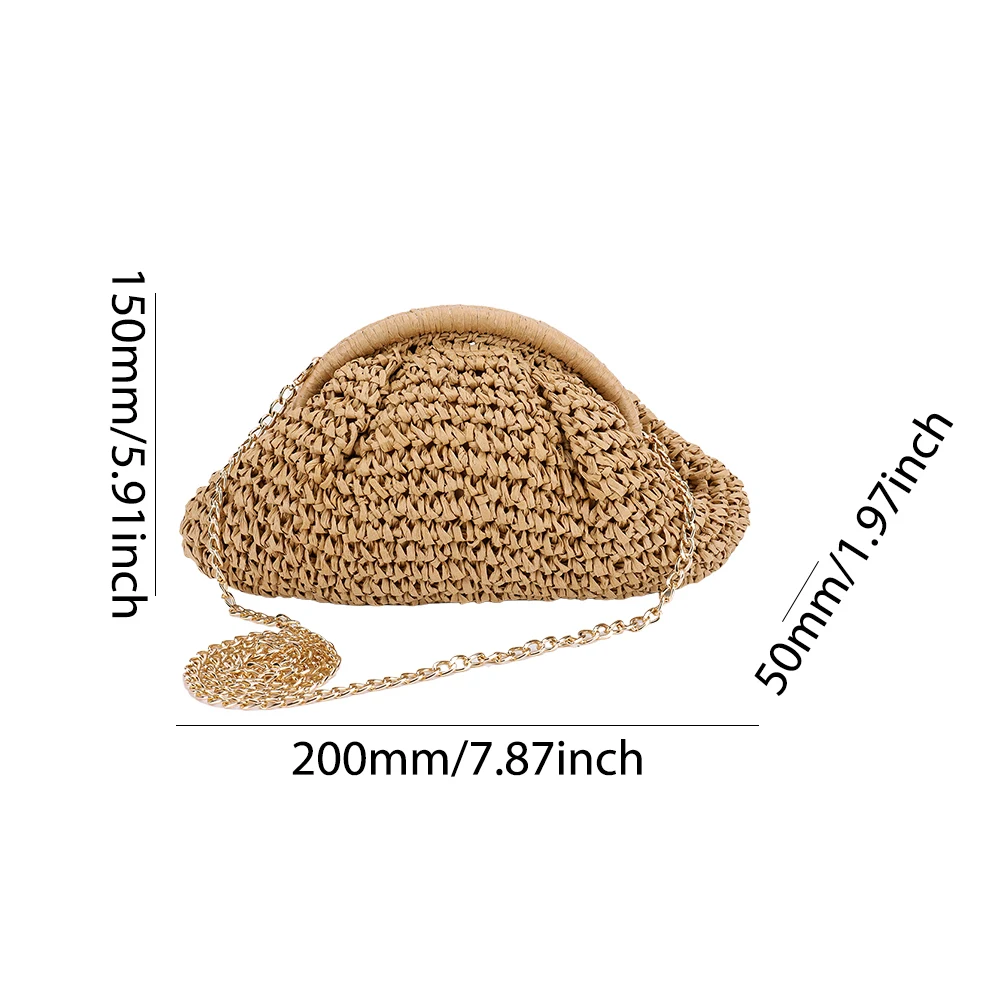 Luxury Designer Straw Shoulder Bag for Women Straw Woven Crochet Handbag Purse Rattan Chain Crossbody Raffia Bag for Vacation