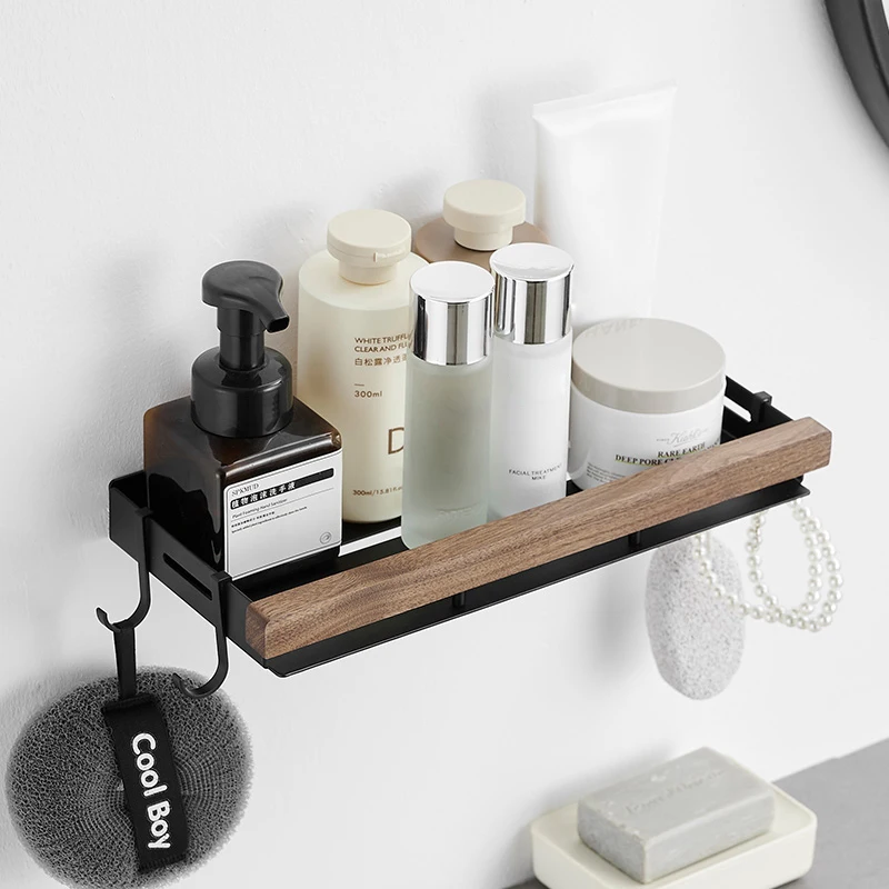 Becola Nail-free installation, wood-like design, multi-functional nail-free storage rack, hook design, add practical details