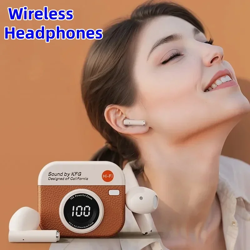 Q86wireless earphones semi in ear retro camera design power display  music earphones ultra long battery life sports earphones image 3