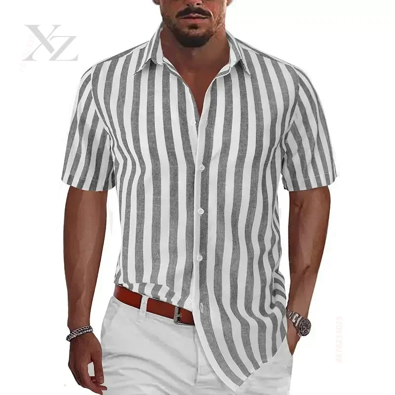 Men's Striped Short-Sleeve Shirt Summer 2026 New Outdoor Streetwear Casual Top XS-6XL Multiple Colors