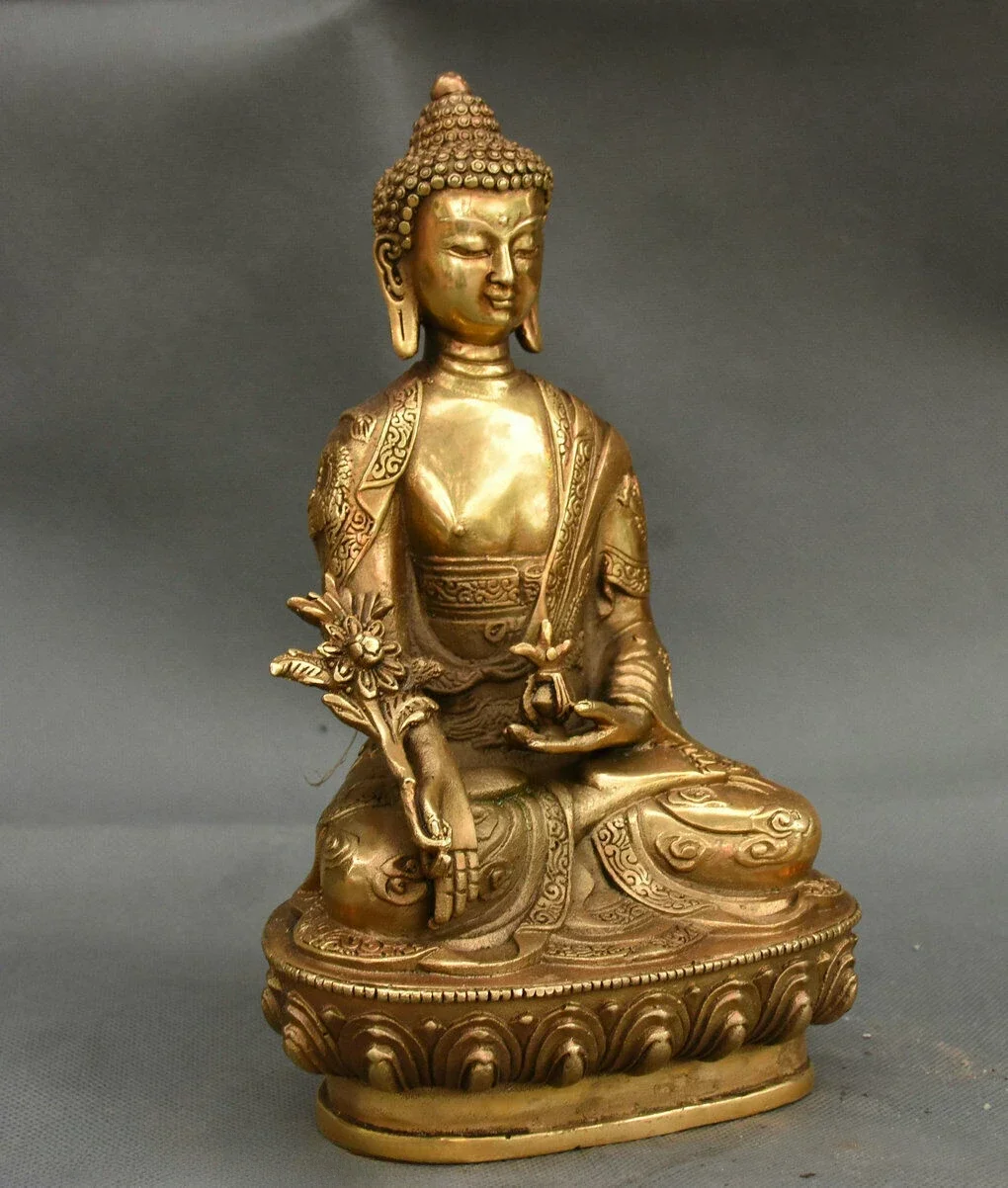 20CM Tibet Temple Buddhism Copper Brass Menla Medicine Buddha Medical God Statue