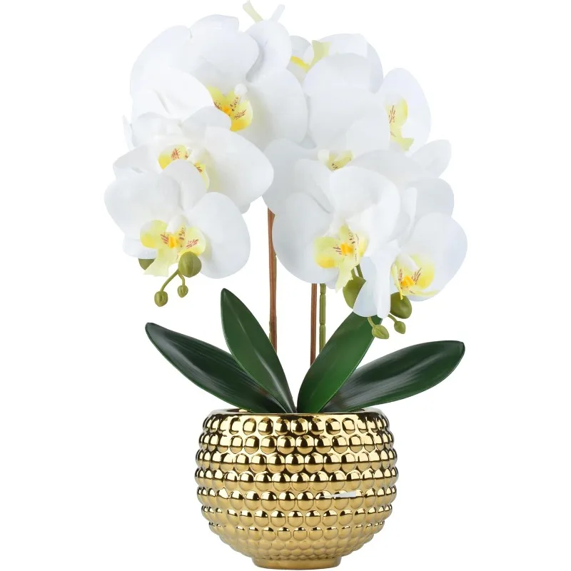 

Large Orchids Artificial Flowers, 17'' White Faux Orchids with Gold Pot for Living Room Decor, White Faux Orchid Plant for Bathr