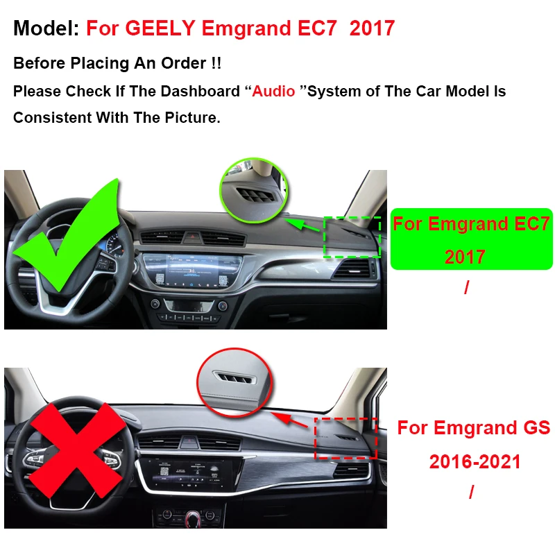 For GEELY Emgrand EC7 2017 Car Dashboard Mat Decoration Interior Non Slip Pad Accessories Windscreen Sun Shade Rug Cover Parts